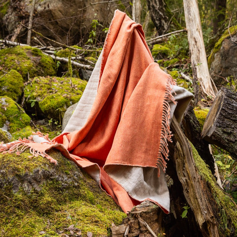 Pure Irish Linen & merino Lambswool Reversible Throw Clementine