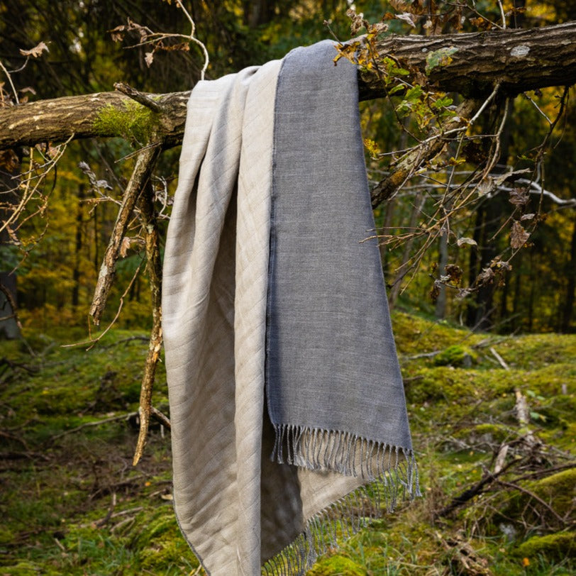 Linen & Wool Reversible Blanket - Feather Grey