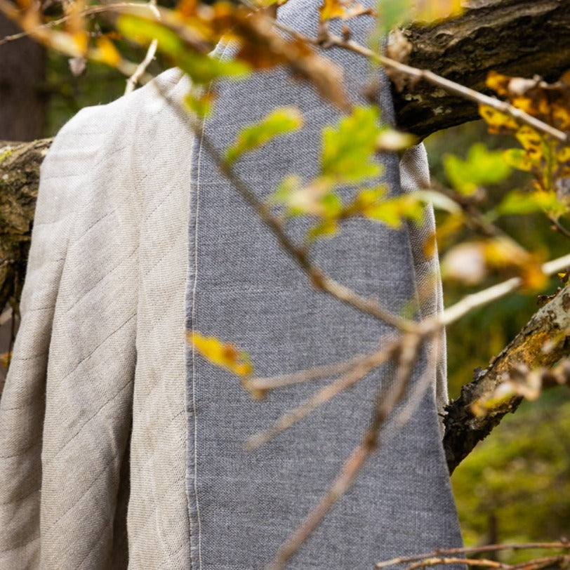 Linen & Wool Reversible Blanket - Feather Grey