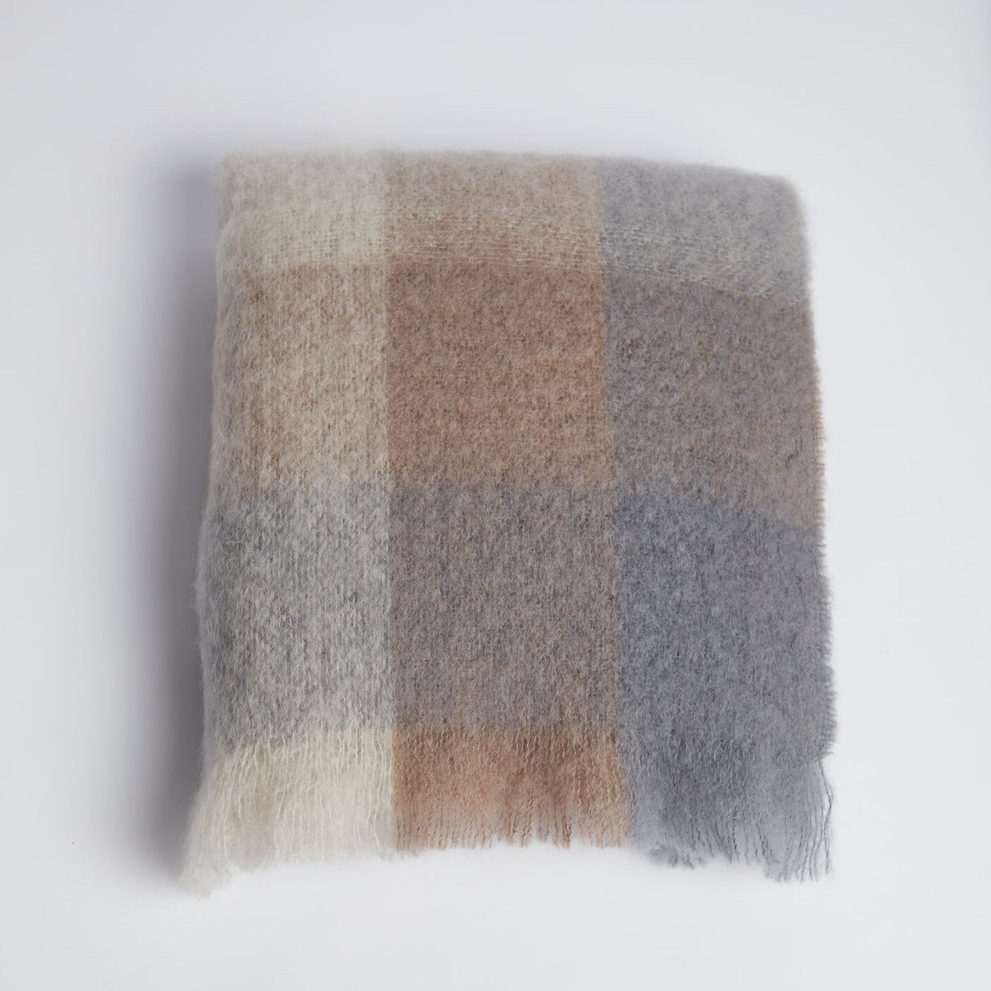 Mohair Throw - Light Beige and Grey Check