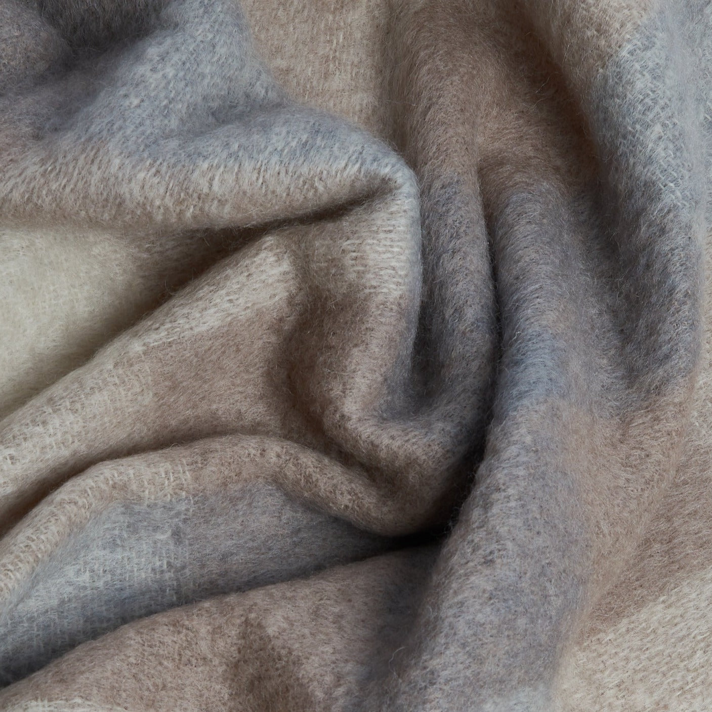 Mohair Throw - Light Beige and Grey Check