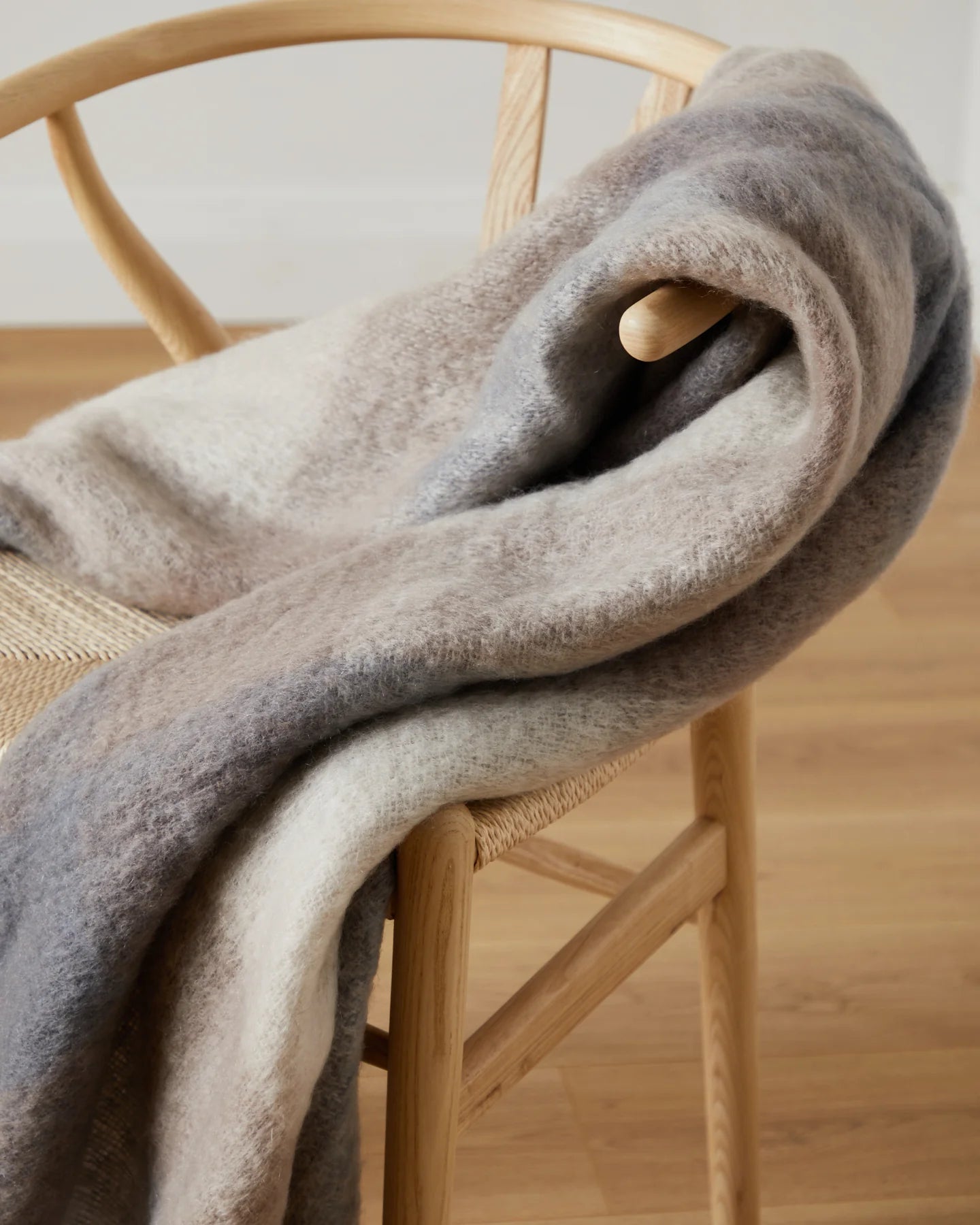 Mohair Throw - Light Beige and Grey Check