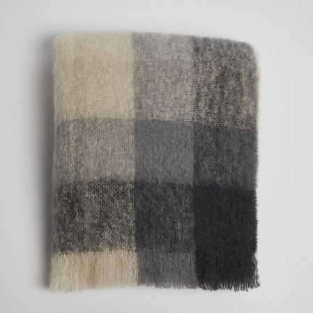 Mohair Throw - Mink and Dark Grey Check