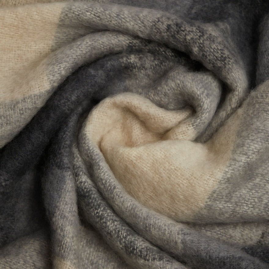 Mohair Throw - Mink and Dark Grey Check