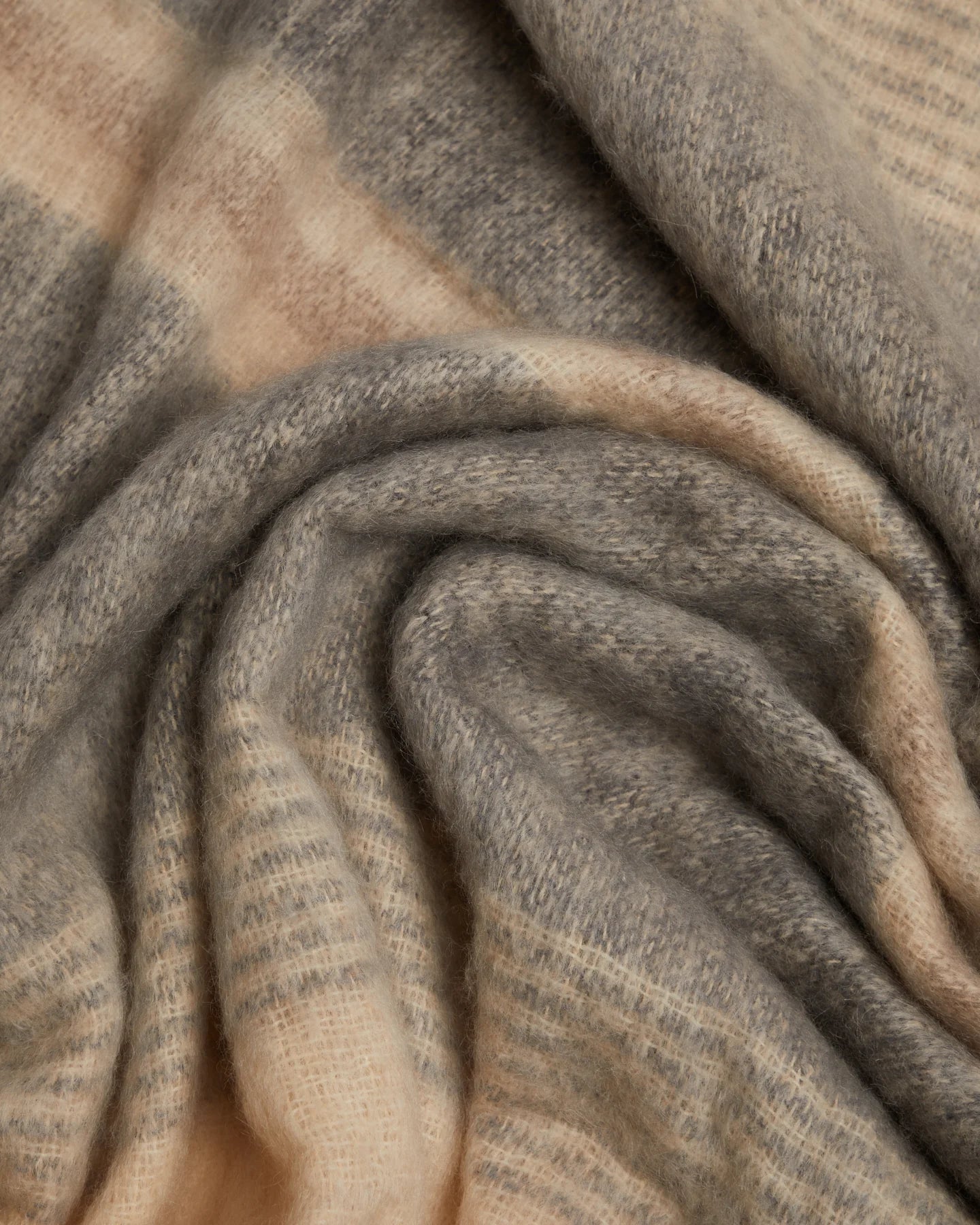 Mohair Blanket - Cream, Beige and Grey Stripe