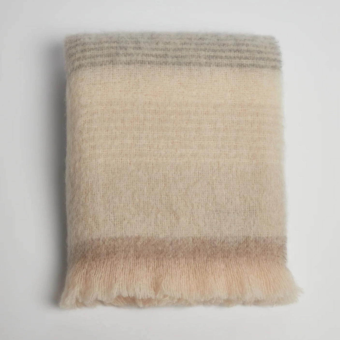 Mohair Blanket - Cream, Beige and Grey Stripe