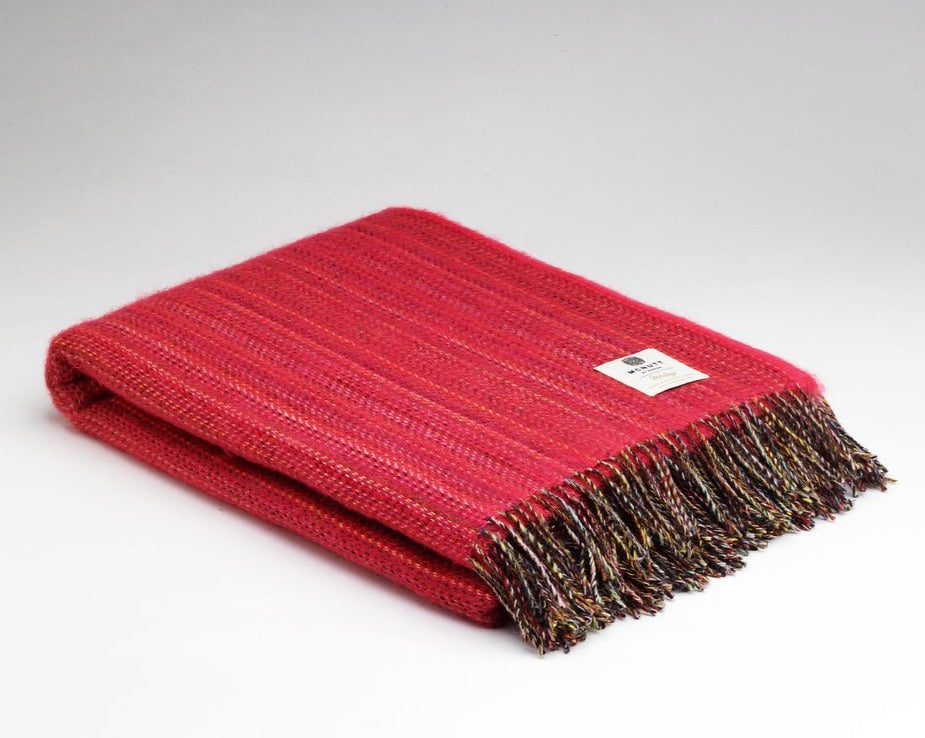 Pure wool heritage tweed throw fuschia