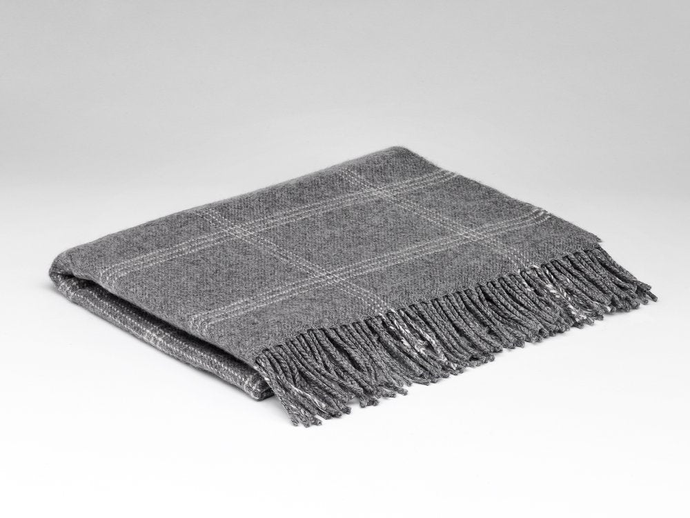 Pure merino lambswool scarf light grey check