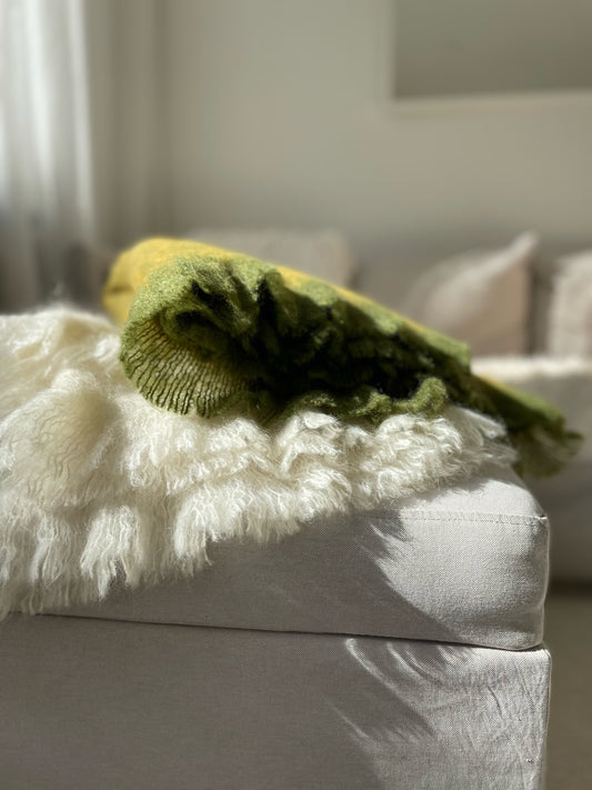 Mohair Throw - Mustard and Forest Green