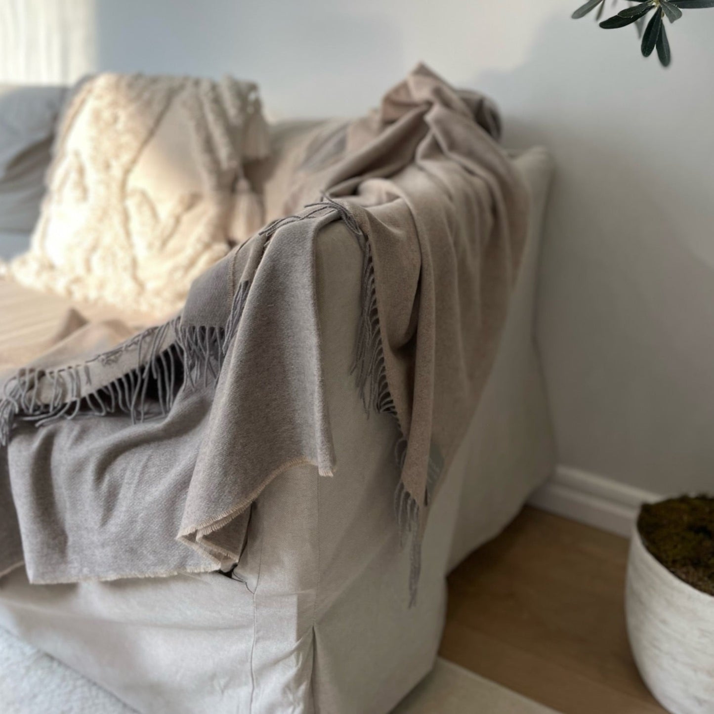 Linen & Wool Reversible Blanket - Feather Grey