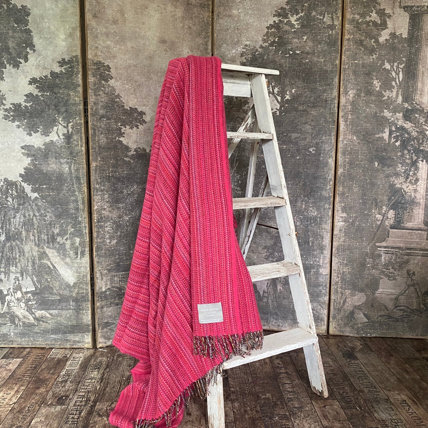 Pure wool heritage tweed throw fuschia