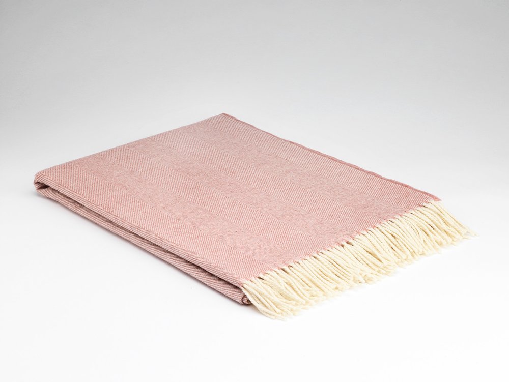 Pure merino lambswool throw herringbone rose bay