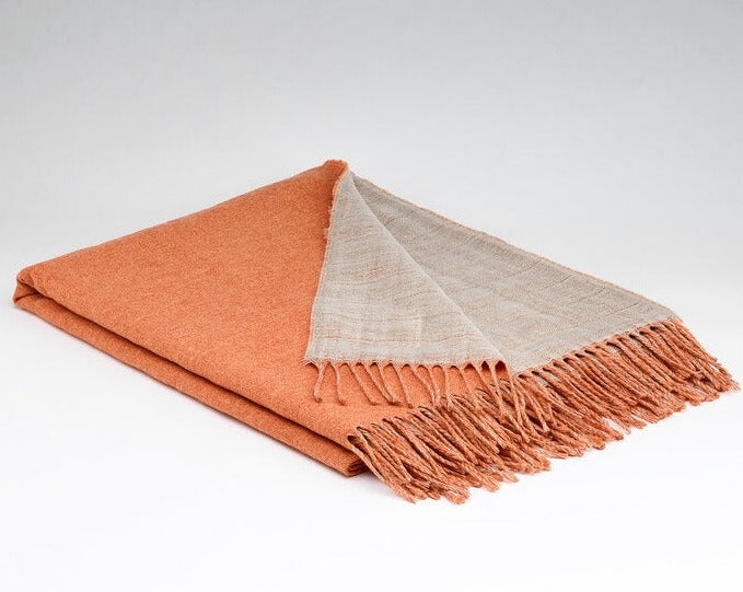 Pure Irish Linen & merino Lambswool Reversible Throw Clementine